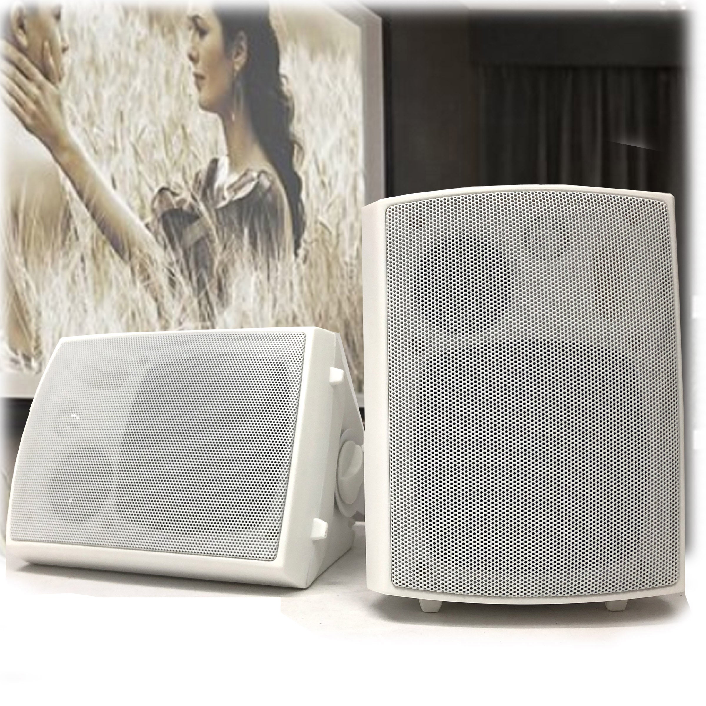 New Audioline Indoor Outdoor Speaker Pair 3-Way 4\" Bookshelf Wall / Ceiling Mount 6