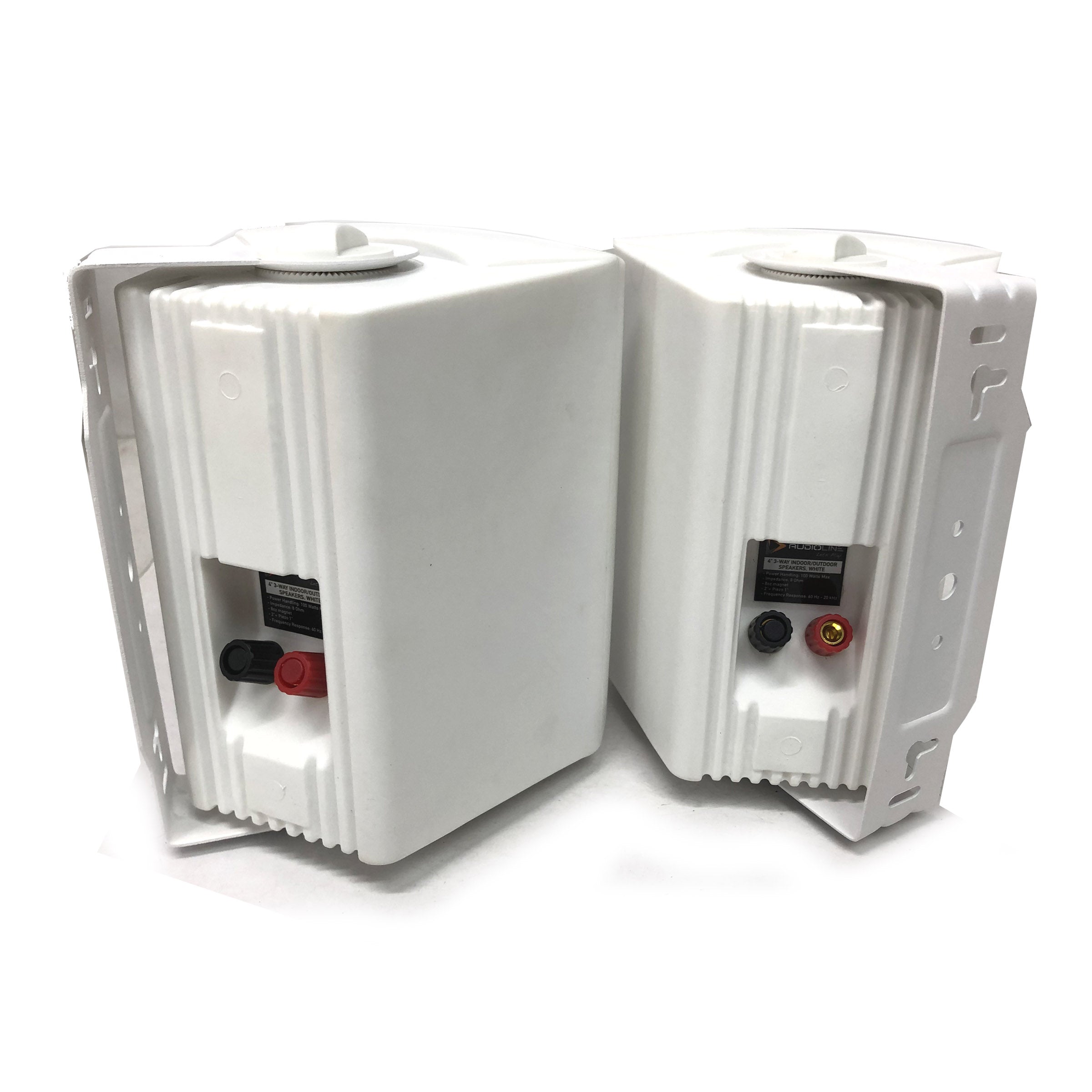 New Audioline Indoor Outdoor Speaker Pair 3-Way 4\" Bookshelf Wall / Ceiling Mount 3