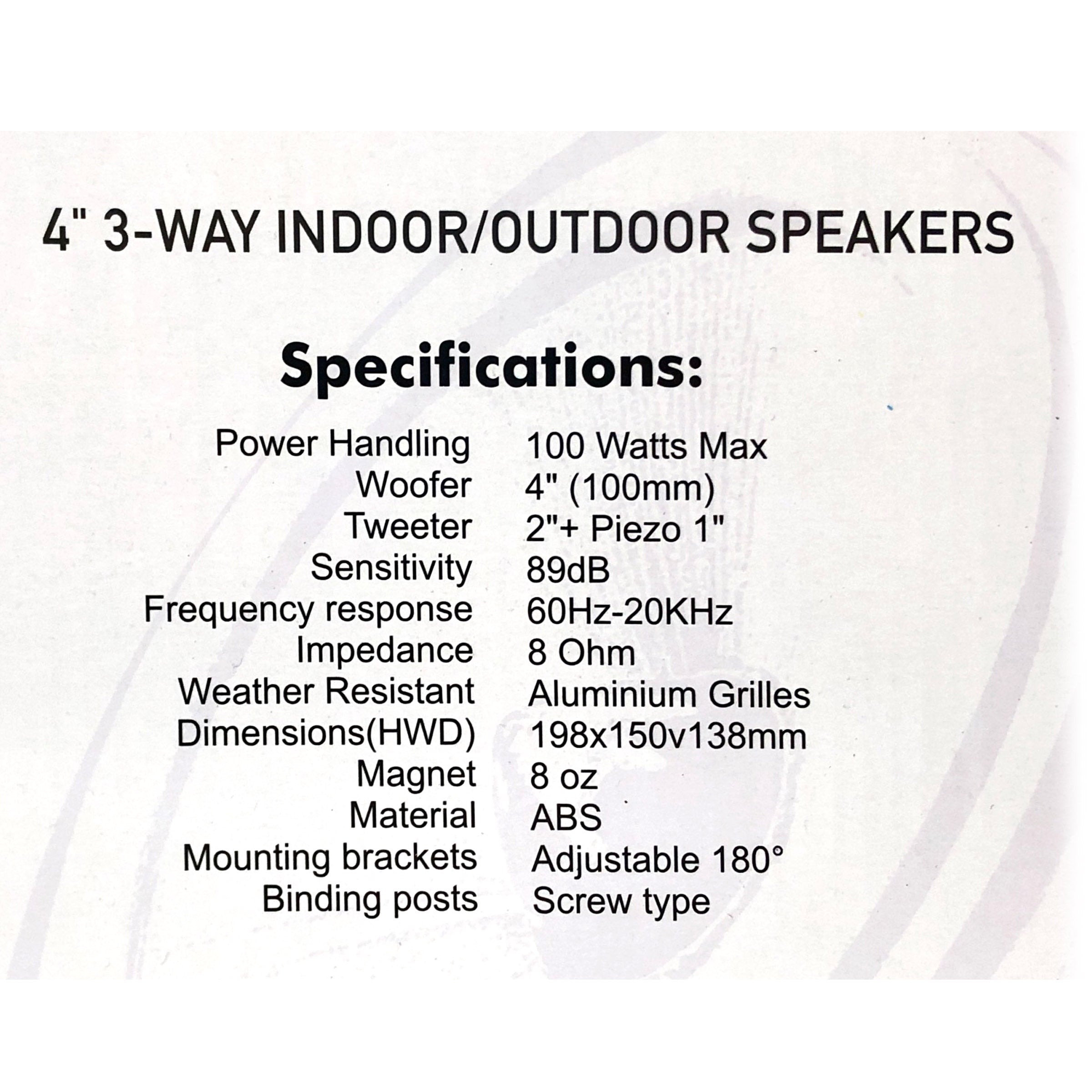 New Audioline Indoor Outdoor Speaker Pair 3-Way 4\" Bookshelf Wall / Ceiling Mount 5