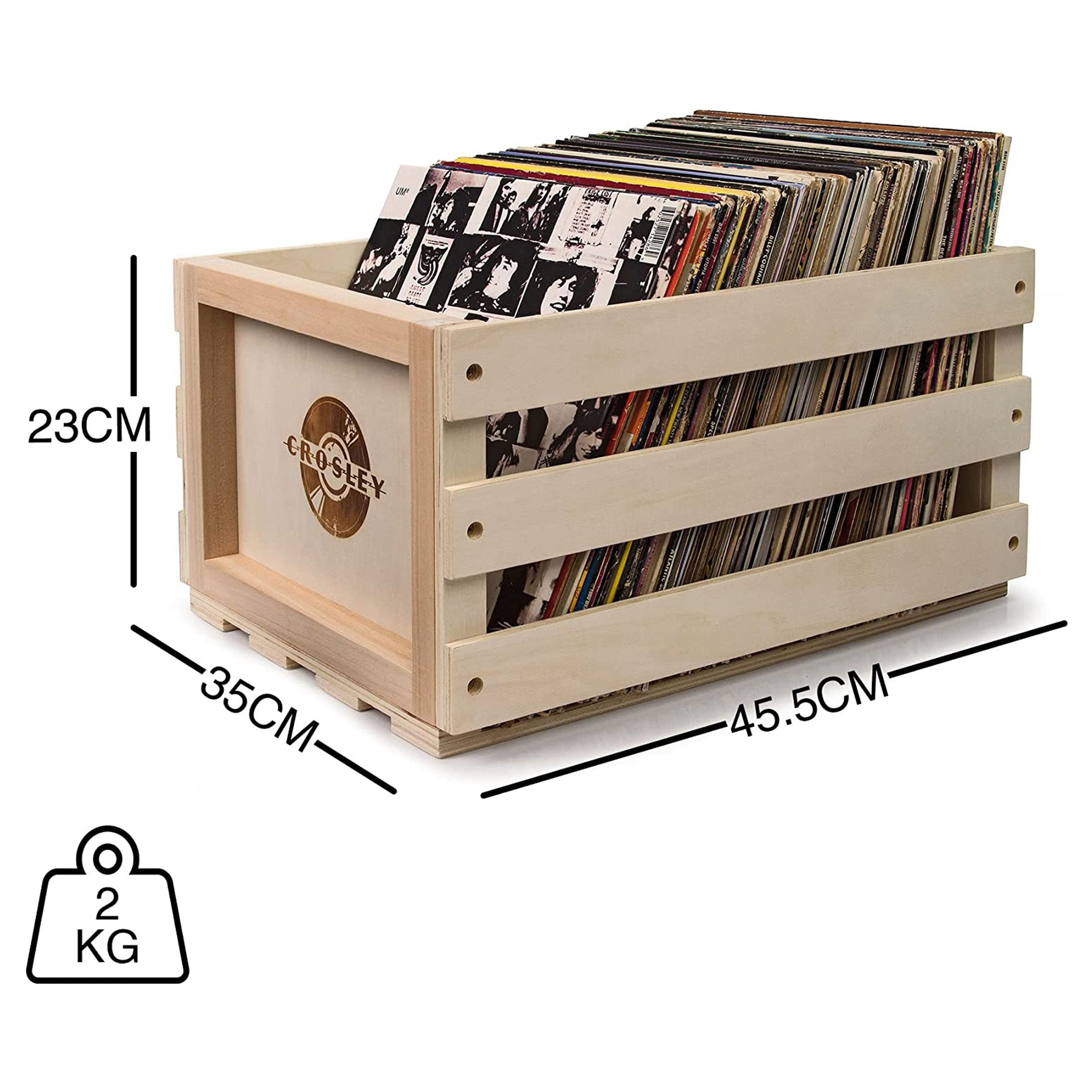 Crosley Vinyl LP Record Storage Crate Natural Wood Holds up to 75 3
