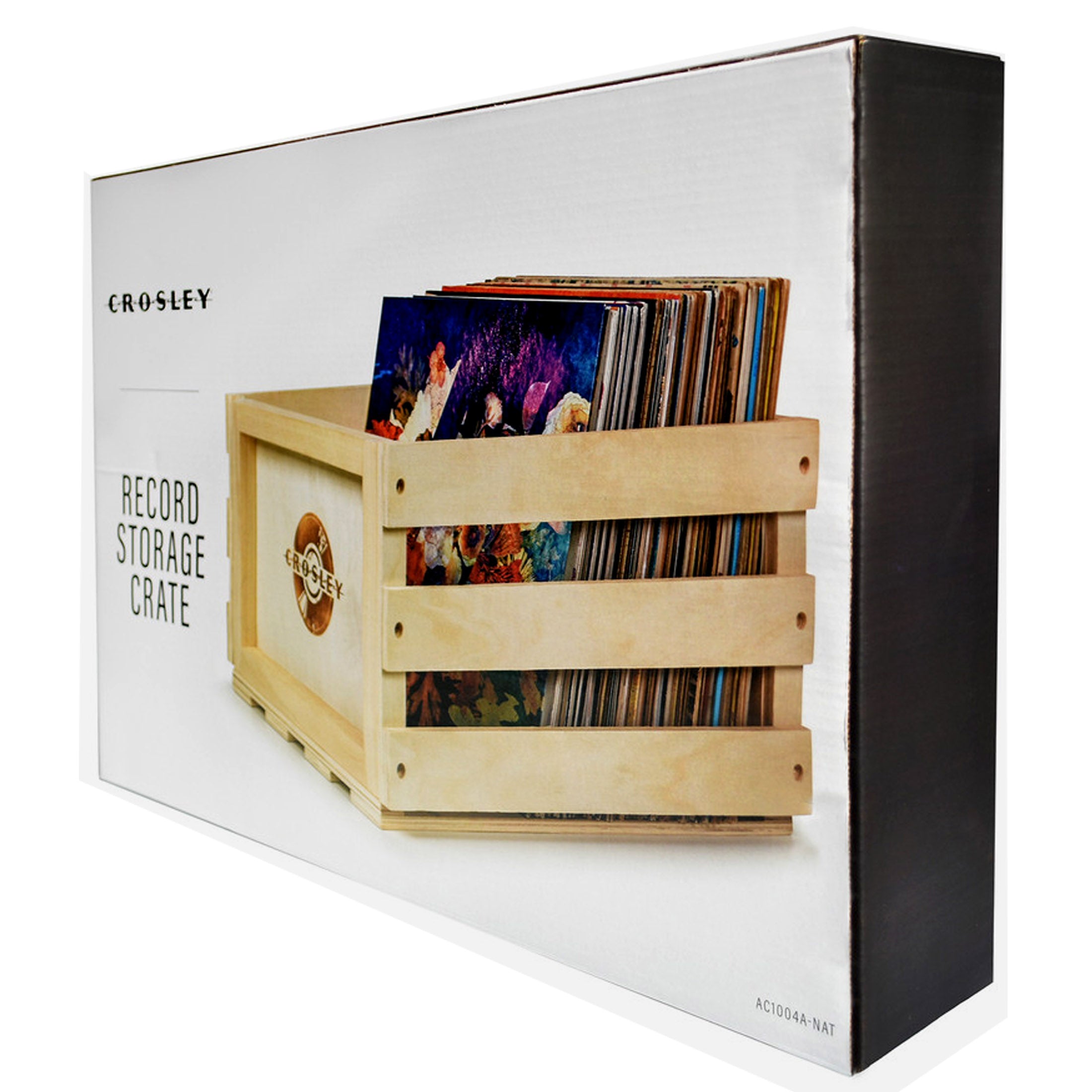 Crosley Vinyl LP Record Storage Crate Natural Wood Holds up to 75 5