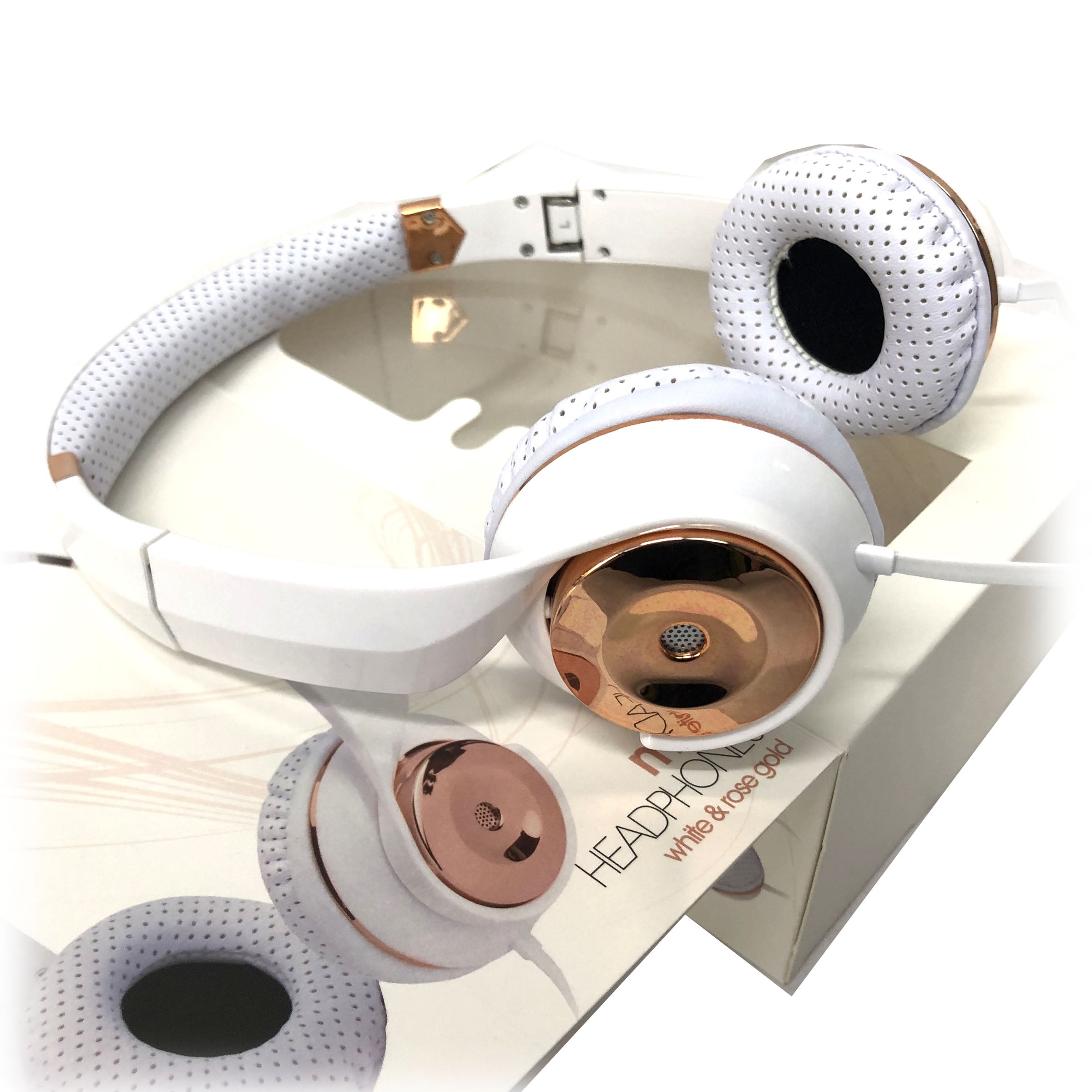 White Rose Gold Holysmoke Motif On Ear Foldable Headphones 3