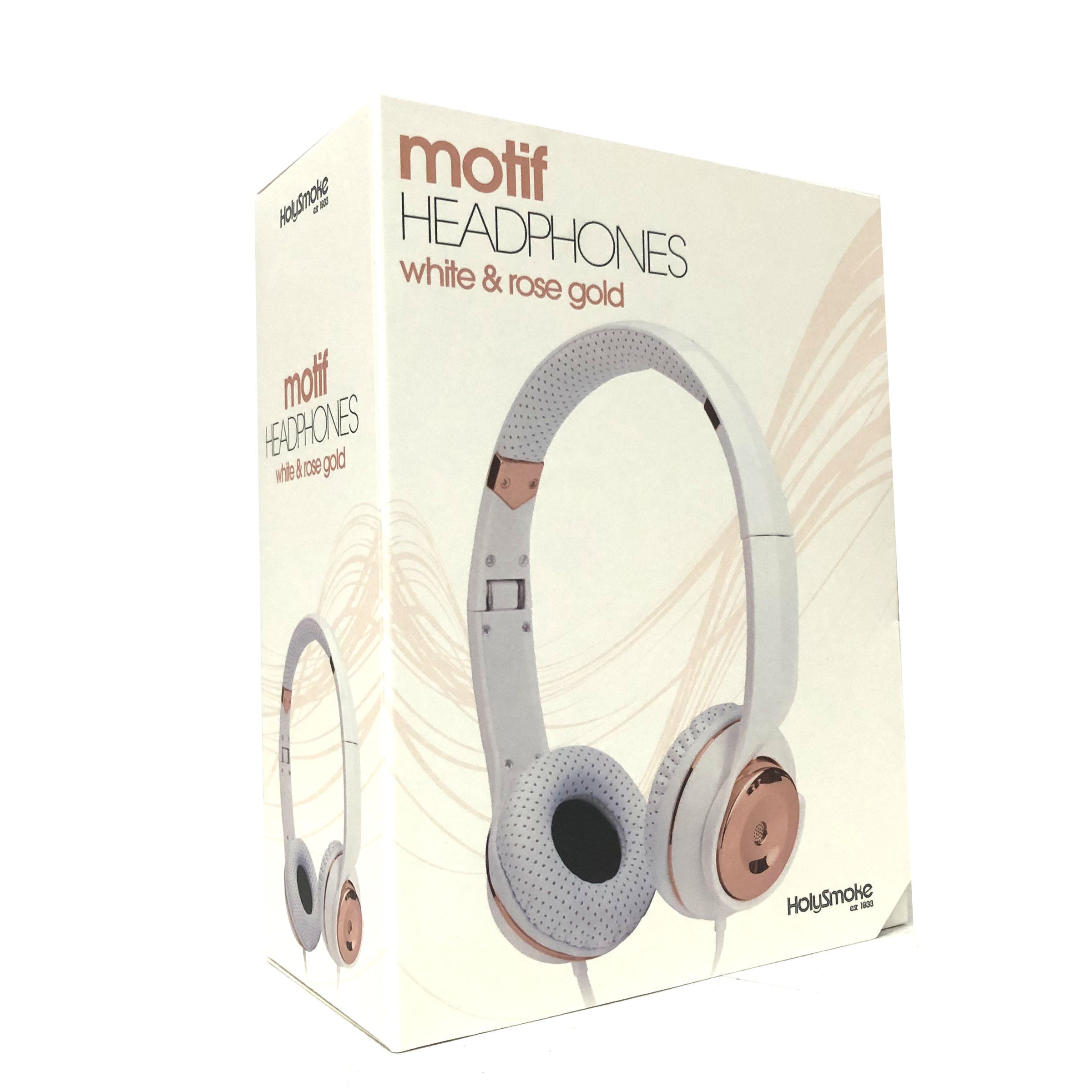 White Rose Gold Holysmoke Motif On Ear Foldable Headphones 6