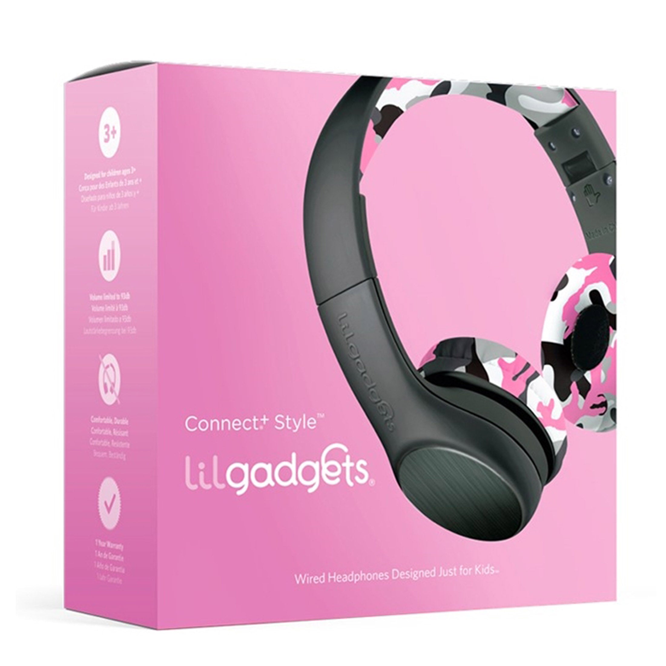 LilGadgets Connect + Childrens Kids Wired Headphones Pink Camo 5