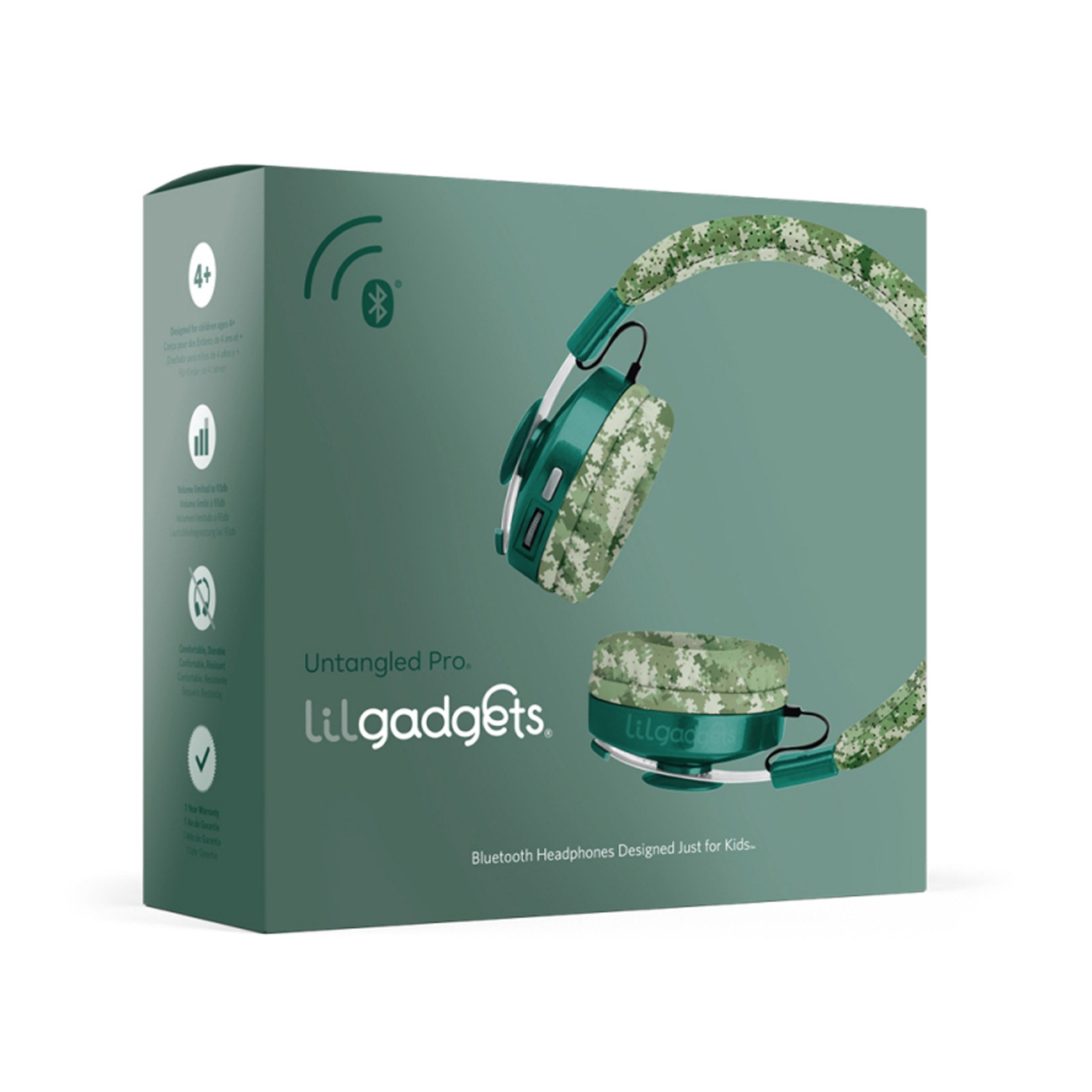 LilGadgets Untangled Pro Premium Children's Wireless Headphones Green Digital Camo 5