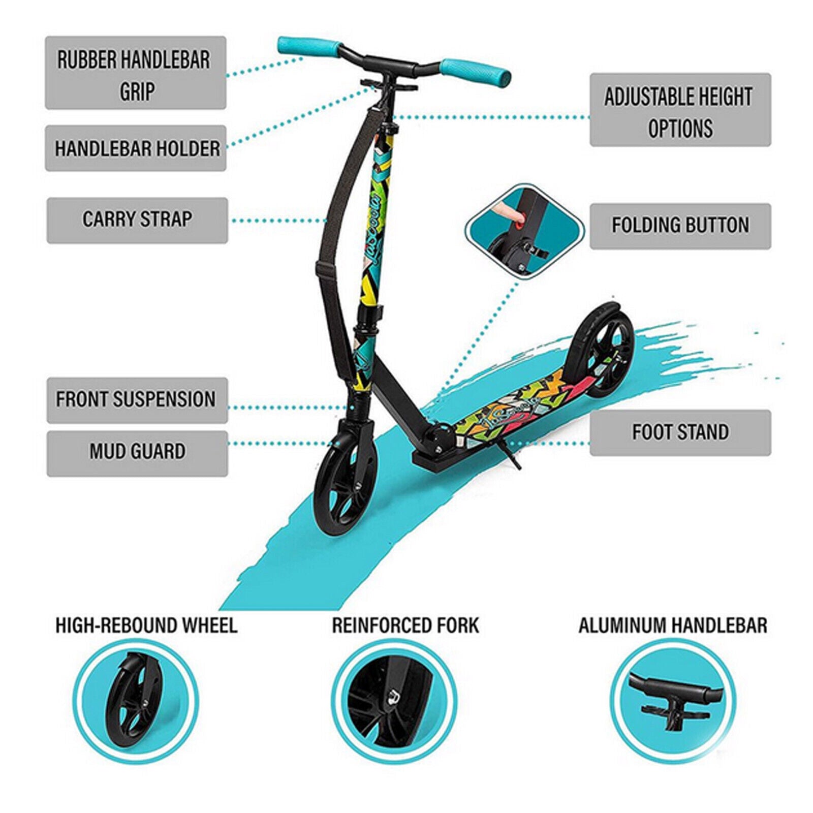 Lascoota Pulse Kick Push Commuter Scooter Teen Adult Graphic Black 4