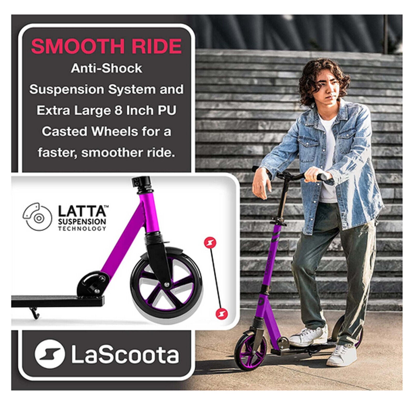 Lascoota Pulse Kick Push Commuter Scooter Teen Adult Graphic Black 5
