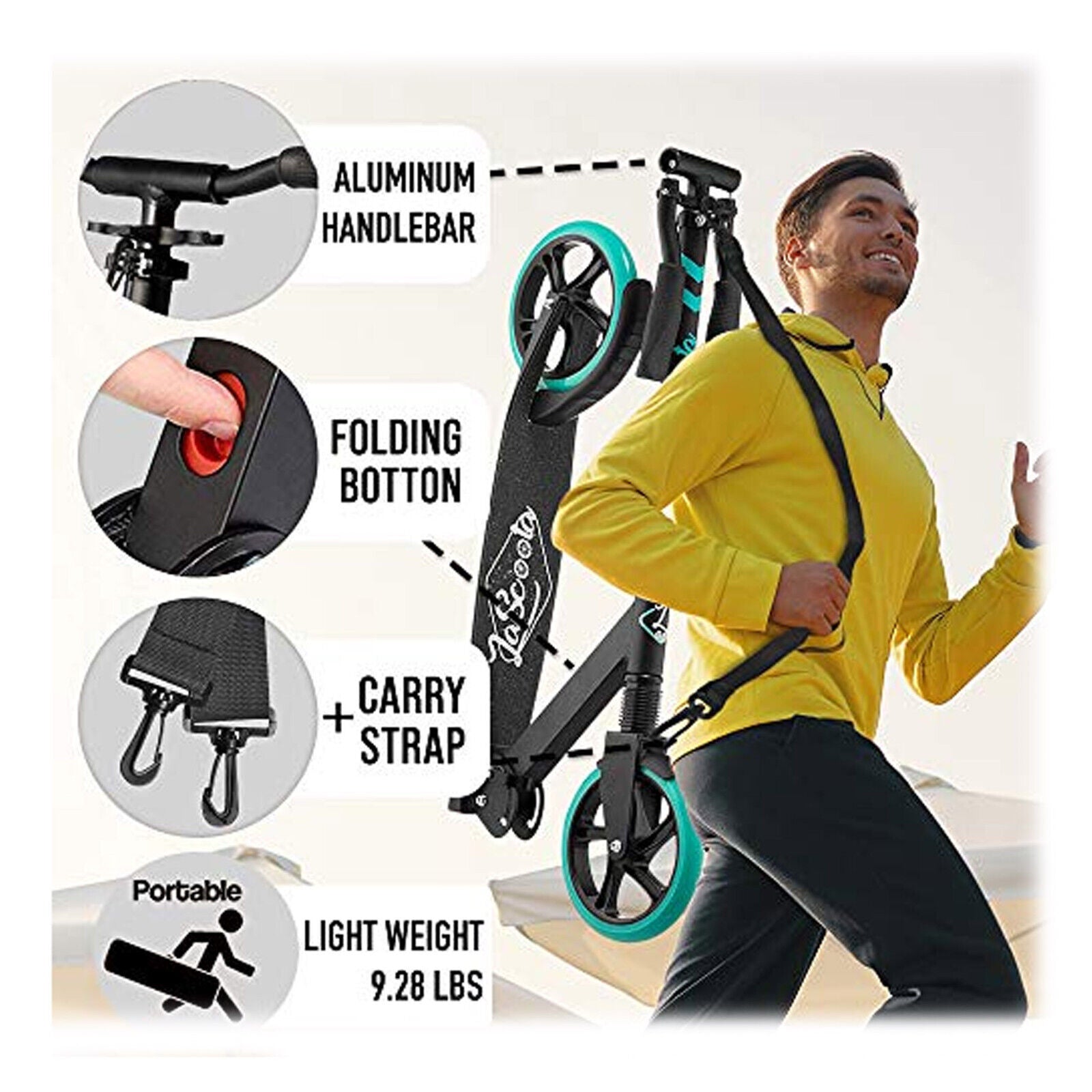 Lascoota Pulse Kick Push Commuter Scooter Teen Adult Graphic Black 8