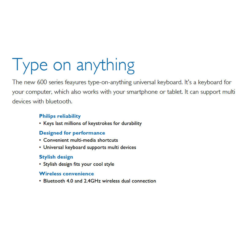 Philips Wireless Compact Keyboard BT 2.4Ghz Bluetooth Multi Device SPK6624 3