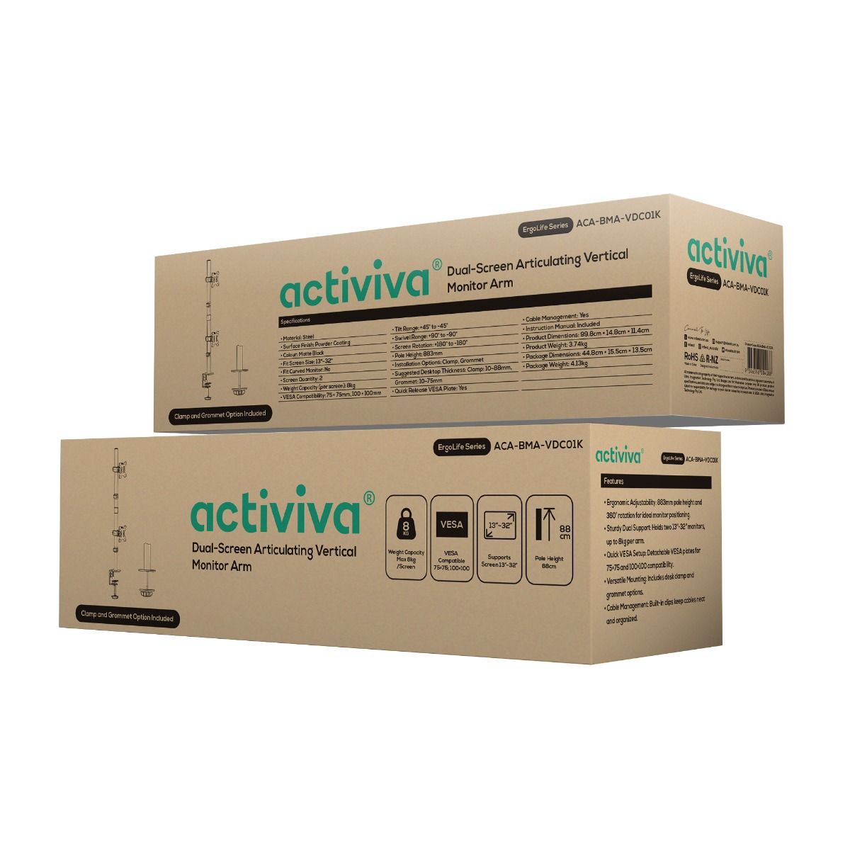 activiva Dual-Screen Articulating Vertical Monitor Arm 6