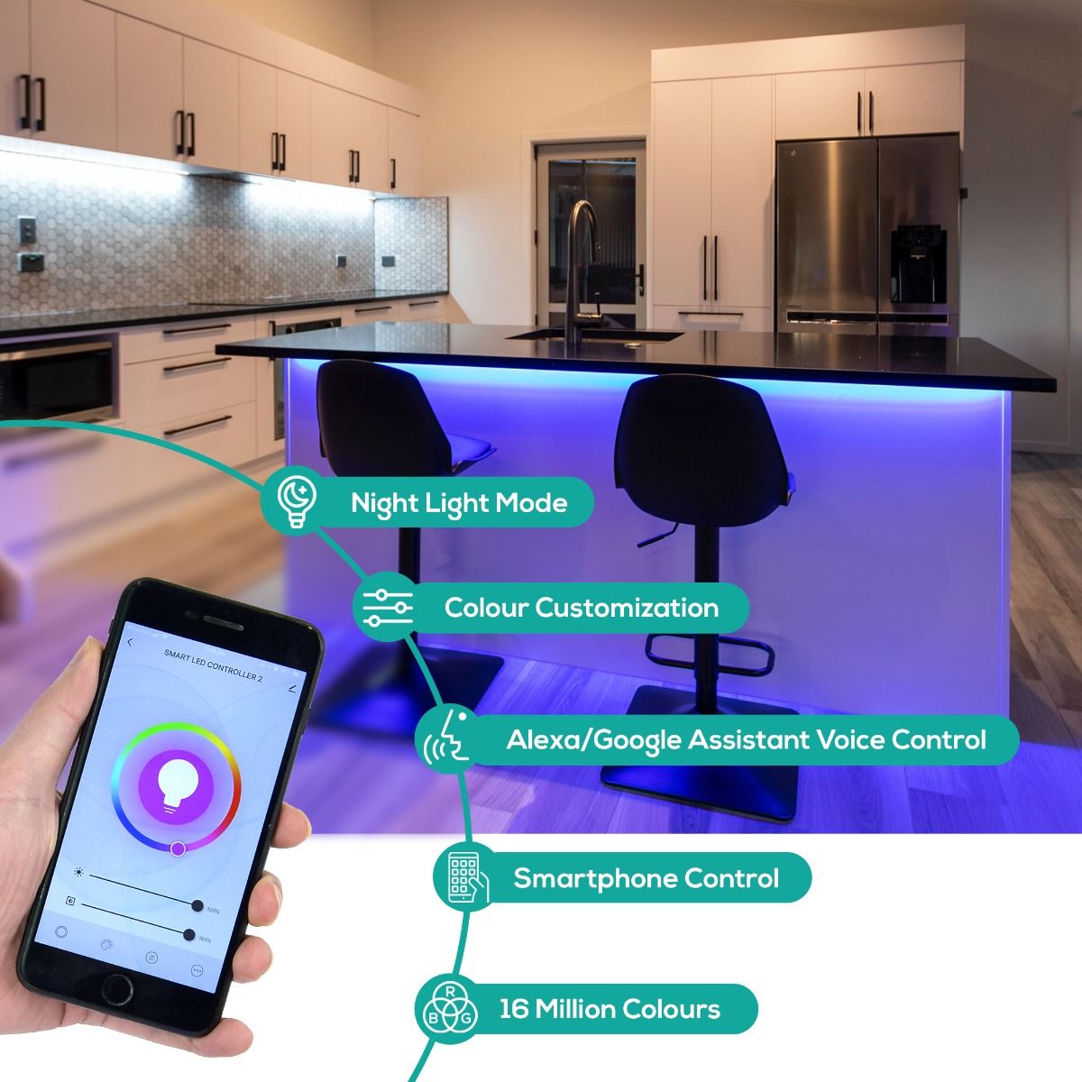 activiva 2m IP65 Smart RGB & Warm White LED Strip Lights 3