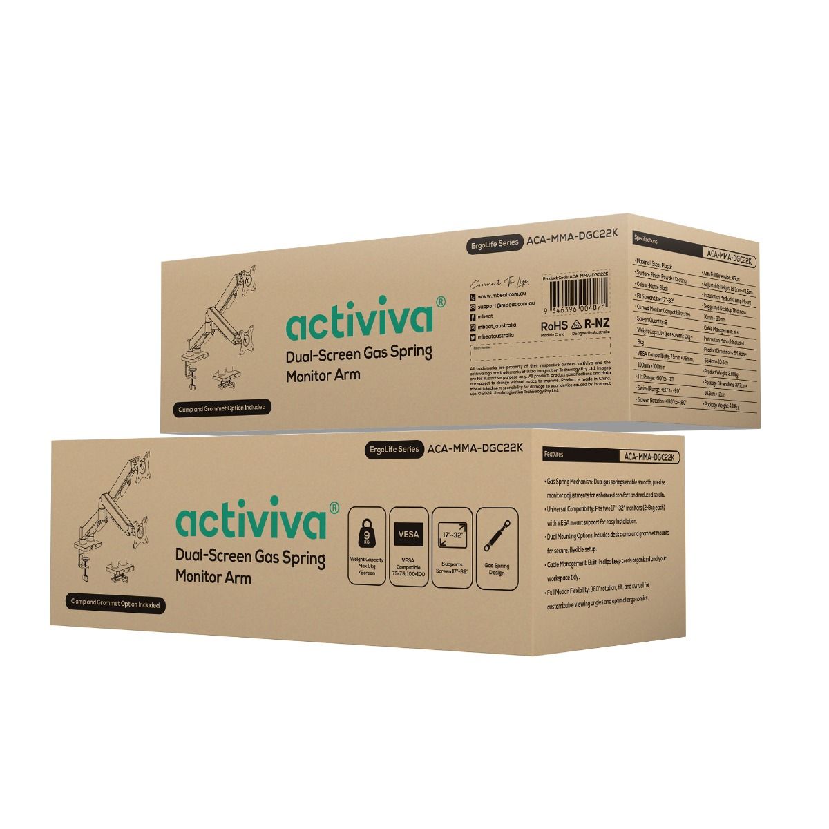 activiva Ergolife Dual-Screen Gas Spring Monitor Arm 7