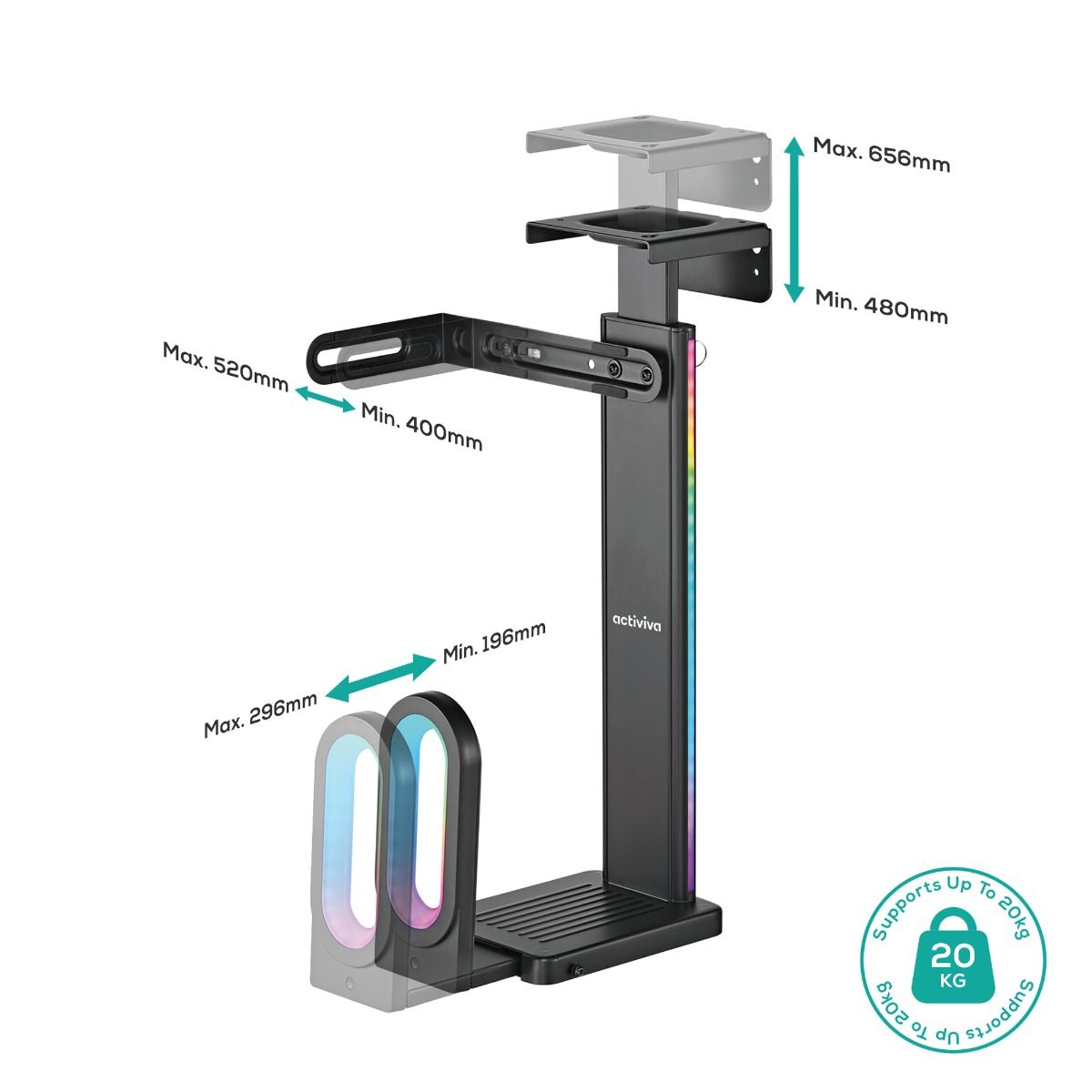 activiva RGB Ultra-Wide Adjustable Wall & Under-Desk Gaming PC Mount 3