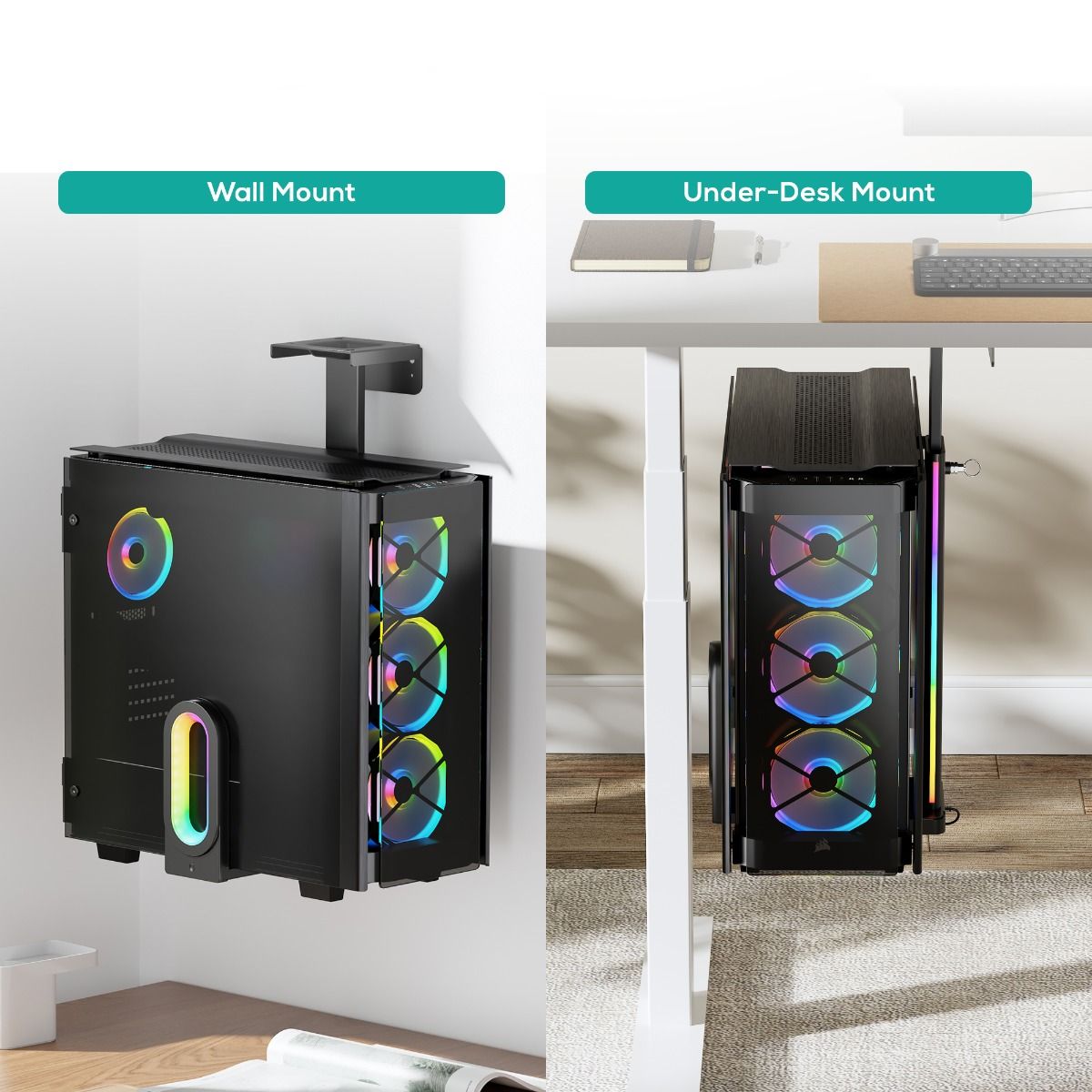 activiva RGB Ultra-Wide Adjustable Wall & Under-Desk Gaming PC Mount 4