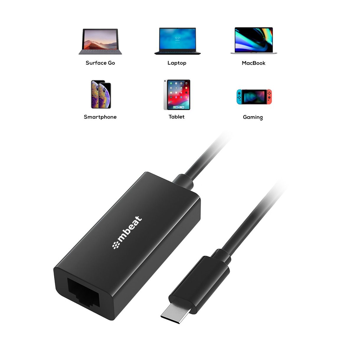mbeat USB-C Gigabit LAN Ethernet Adapter - Black 6