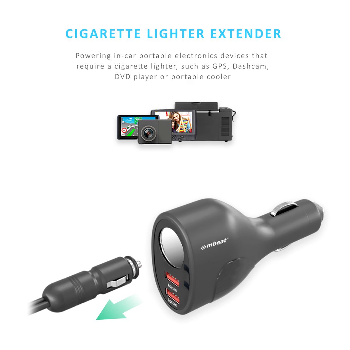 mbeat Gorilla Power Dual Port QC 3.0 Car Charger With Cigar Lighter Socket 4