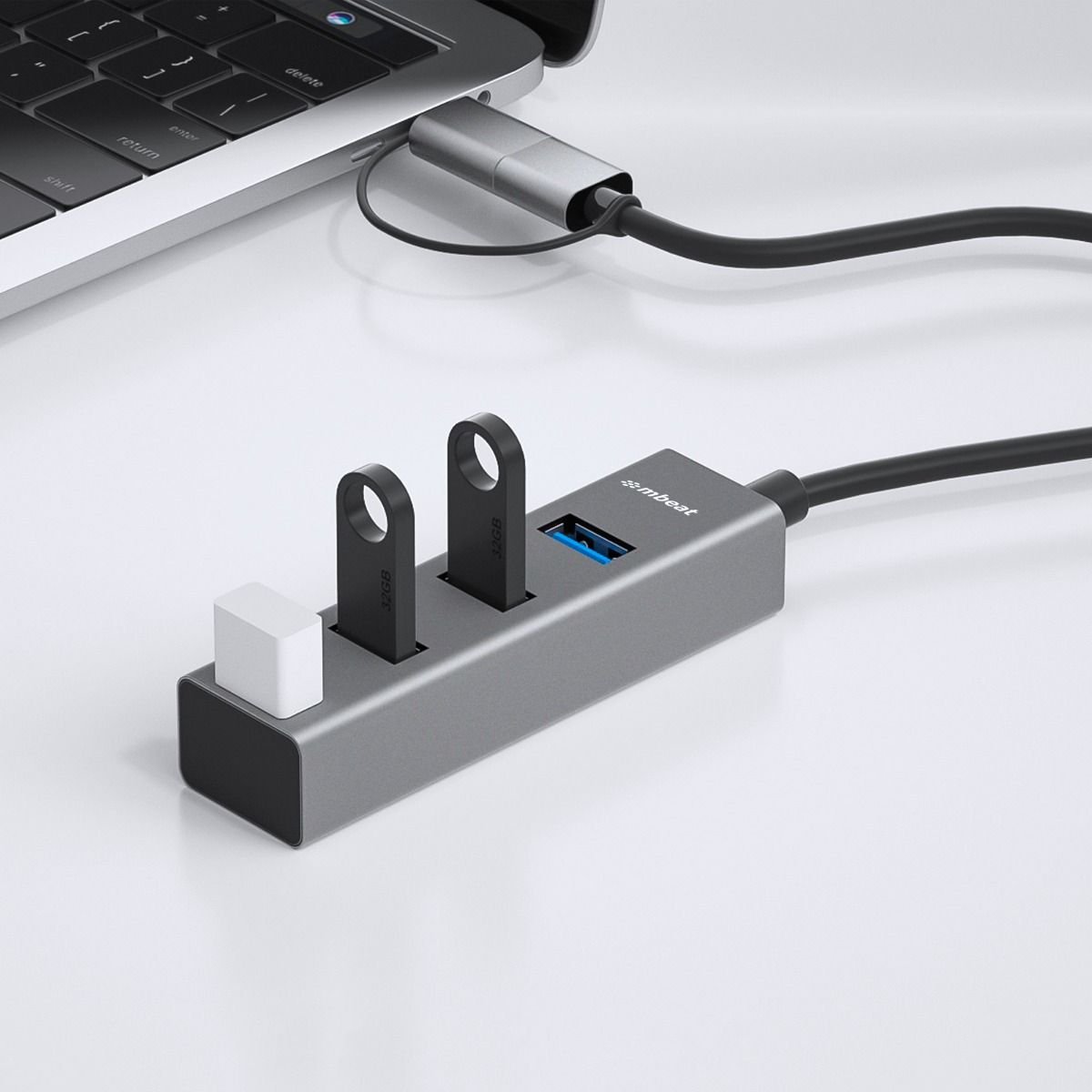 mbeat 4-Port USB 3.0 Hub with 2-in-1 USB 3.0 & USB-C Converter - Space Grey 3