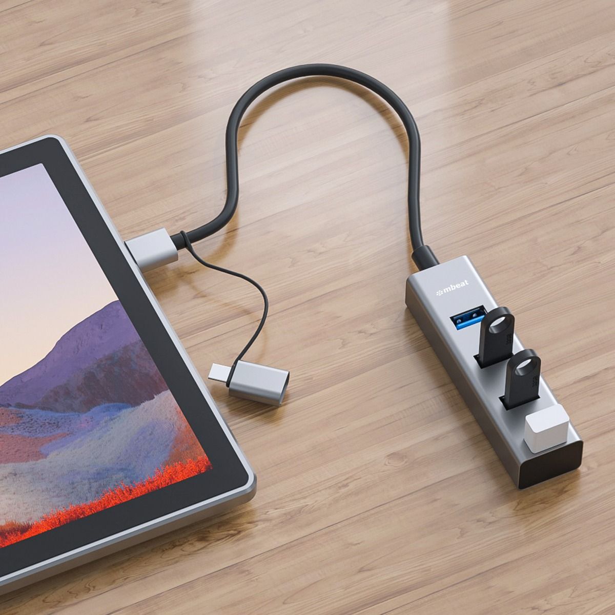 mbeat 4-Port USB 3.0 Hub with 2-in-1 USB 3.0 & USB-C Converter - Space Grey 4