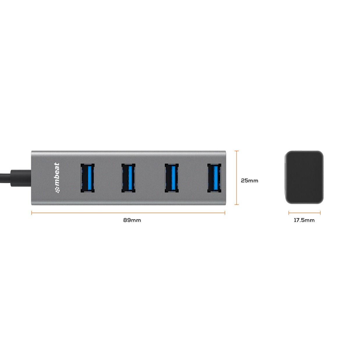 mbeat 4-Port USB 3.0 Hub with 2-in-1 USB 3.0 & USB-C Converter - Space Grey 7