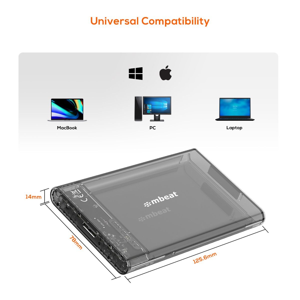 mbeat A1 See-Through Tool Free USB 3.0 2.5" SATA HDD Enclosure - Black 3