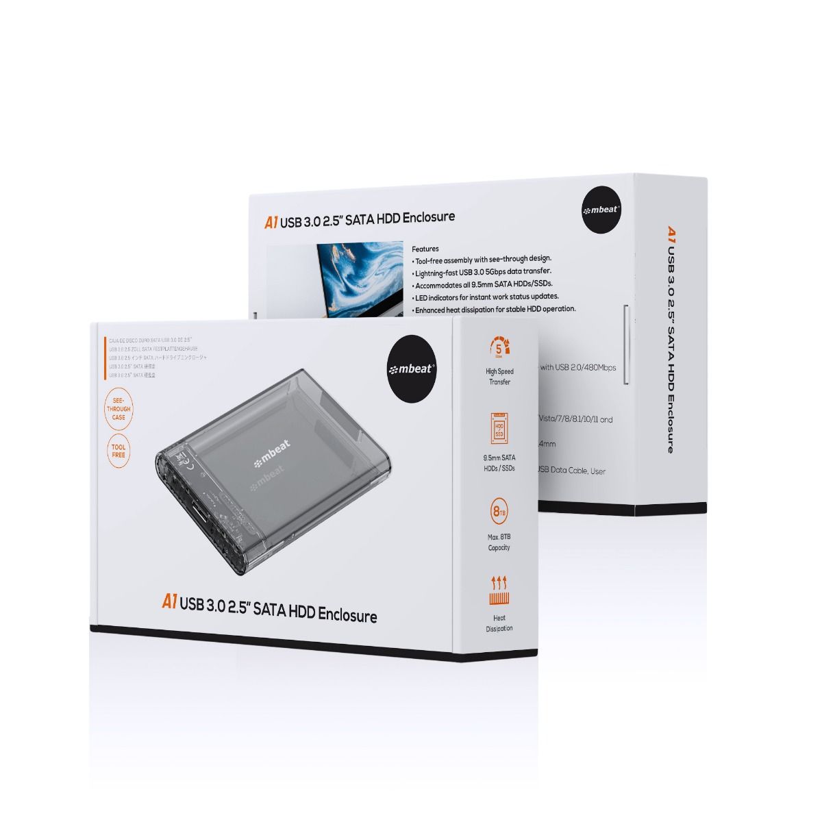 mbeat A1 See-Through Tool Free USB 3.0 2.5" SATA HDD Enclosure - Black 4