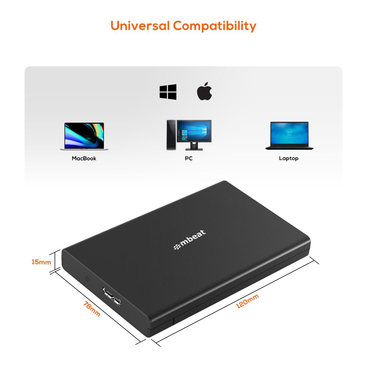 mbeat A2 Slim Tool-Free USB 3.0 2.5" SATA HDD Enclosure - Black 4