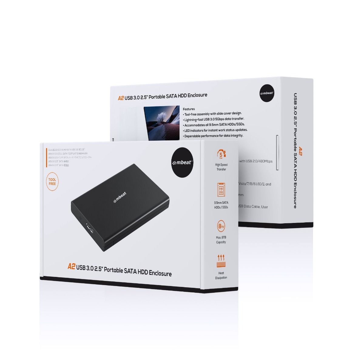 mbeat A2 Slim Tool-Free USB 3.0 2.5" SATA HDD Enclosure - Black 5