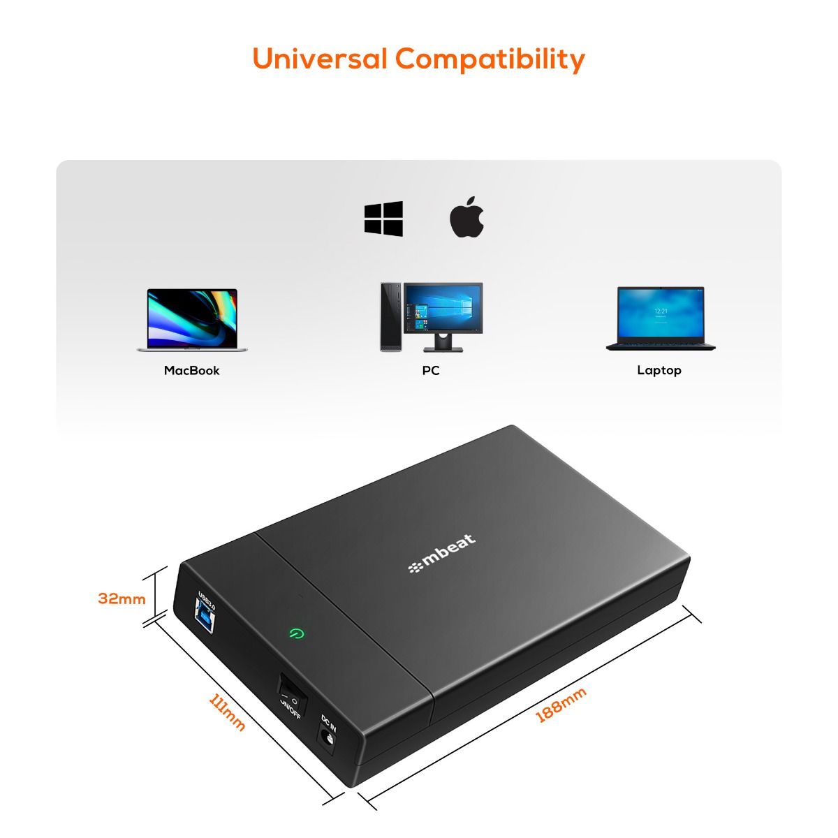 mbeat C1 Tool-Free USB 3.0 3.5" & 2.5" SATA HDD Enclosure - Black 4