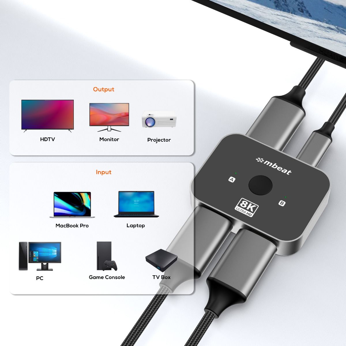 mbeat 8K Bi-directional HDMI 2.1 Switch 2 In 1 Out/1 In 2 Out 6