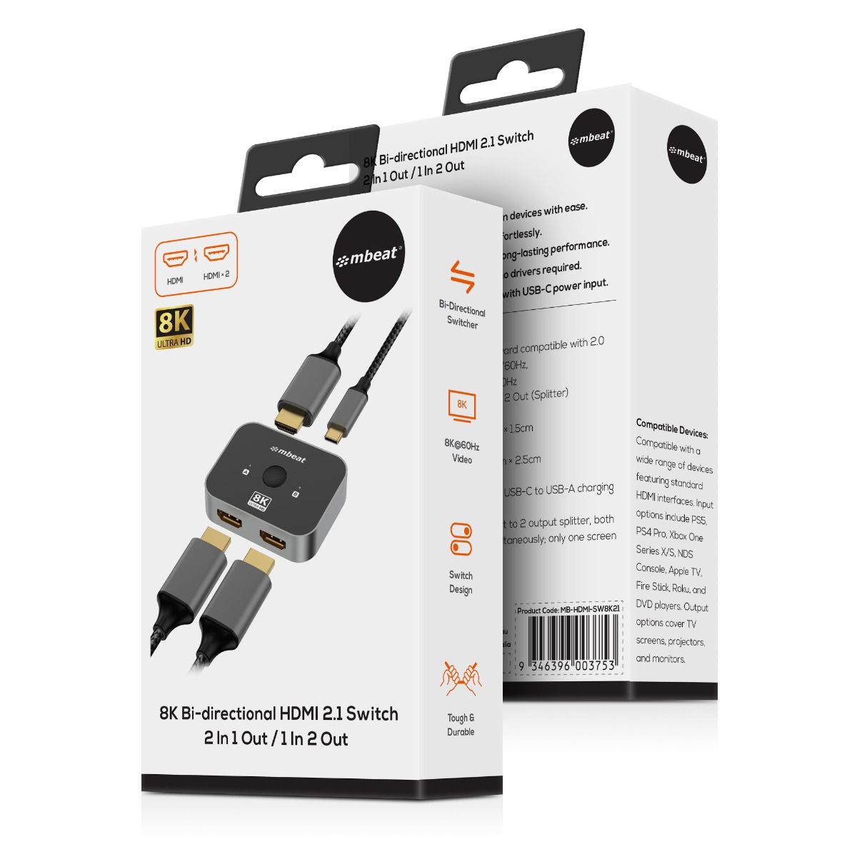 mbeat 8K Bi-directional HDMI 2.1 Switch 2 In 1 Out/1 In 2 Out 7