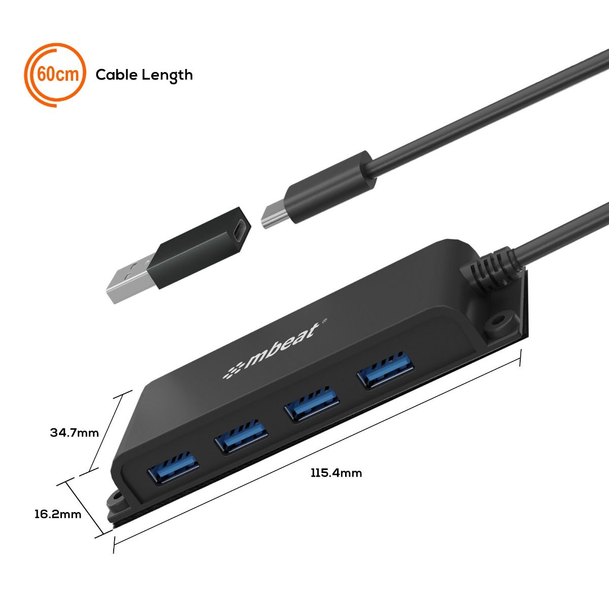 mbeat Mountable 4-Port USB-C Hub 5