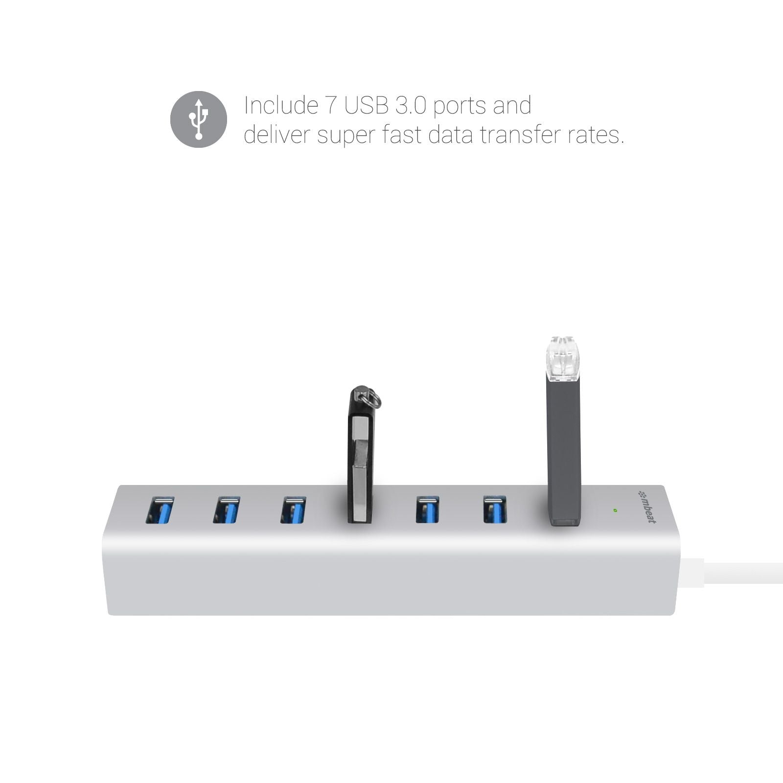 mbeat 7-Port USB 3.0 Aluminum Slim Hub With Power For PC and MAC 3