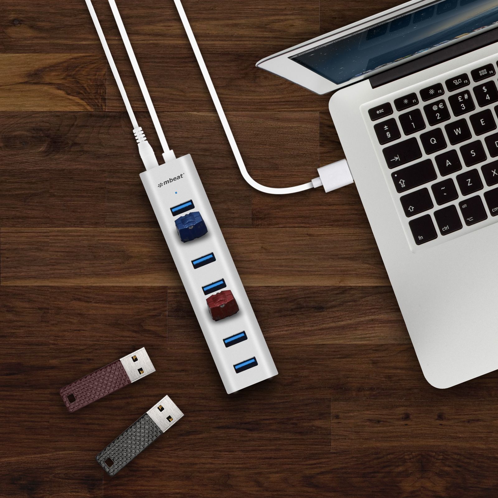 mbeat 7-Port USB 3.0 Aluminum Slim Hub With Power For PC and MAC 4