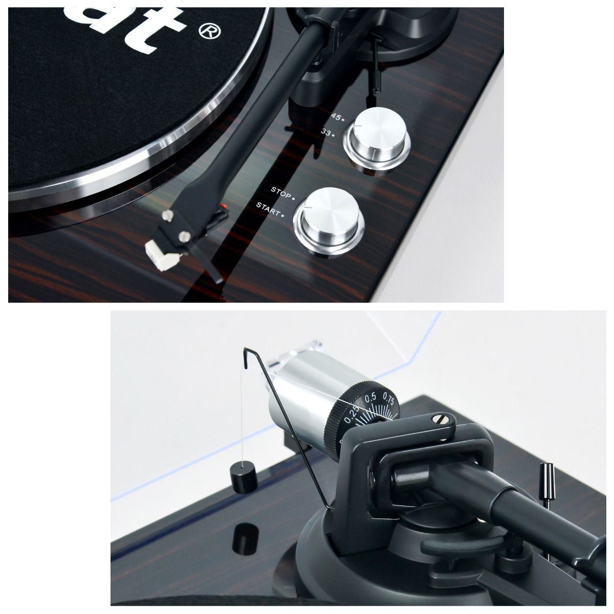 mbeat Hi-Fi Bluetooth Turntable (MMC, USB, Anti-skating, Preamplifier) - Macassar Ebony 5