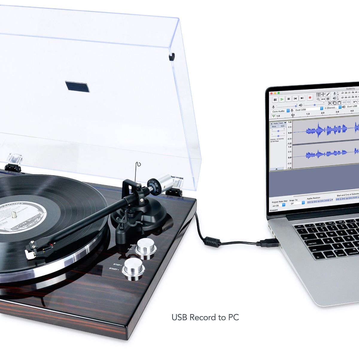 mbeat Hi-Fi Bluetooth Turntable (MMC, USB, Anti-skating, Preamplifier) - Macassar Ebony 7