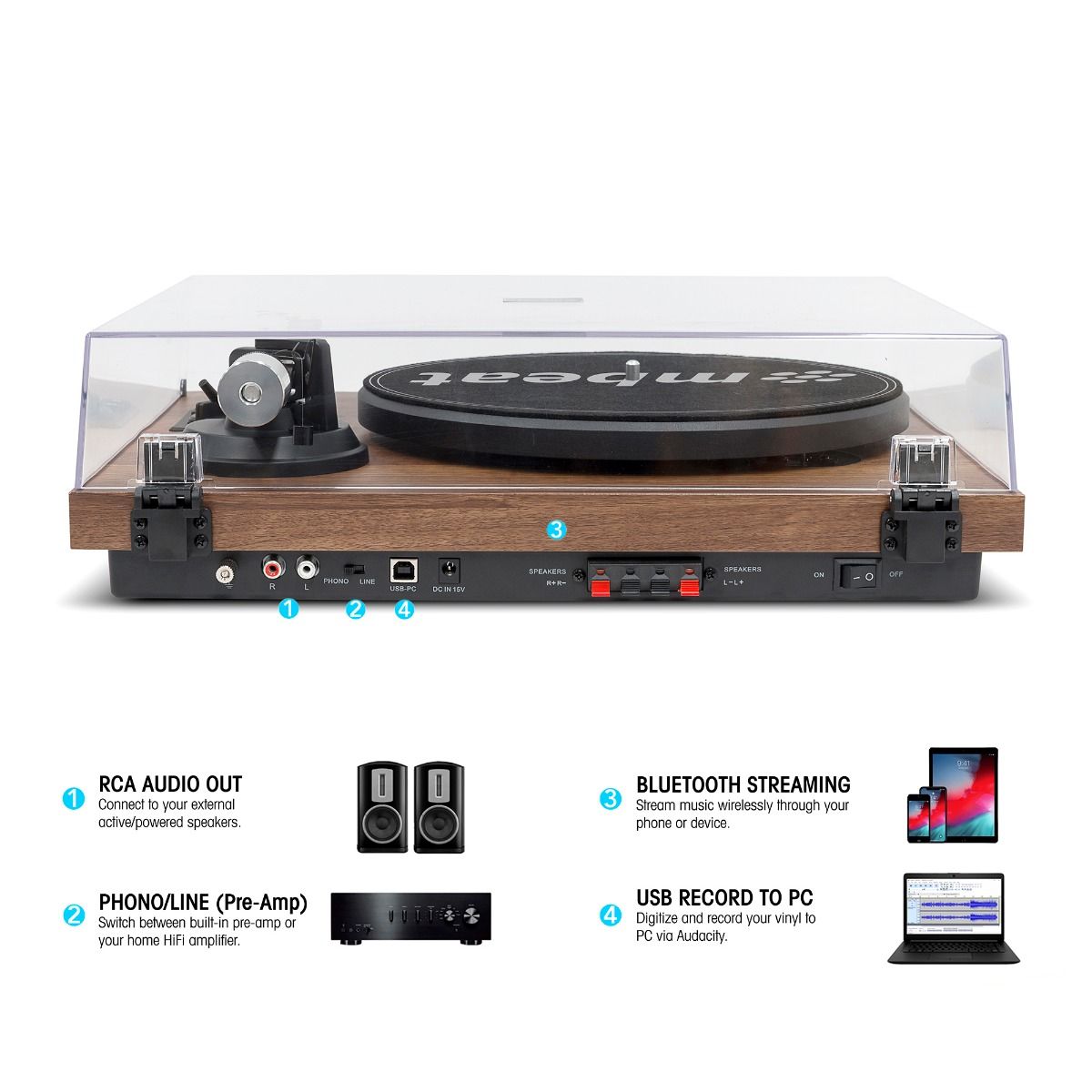 mbeat Hi-Fi Turntable with Bookshelf Speakers and Bluetooth Streaming 3