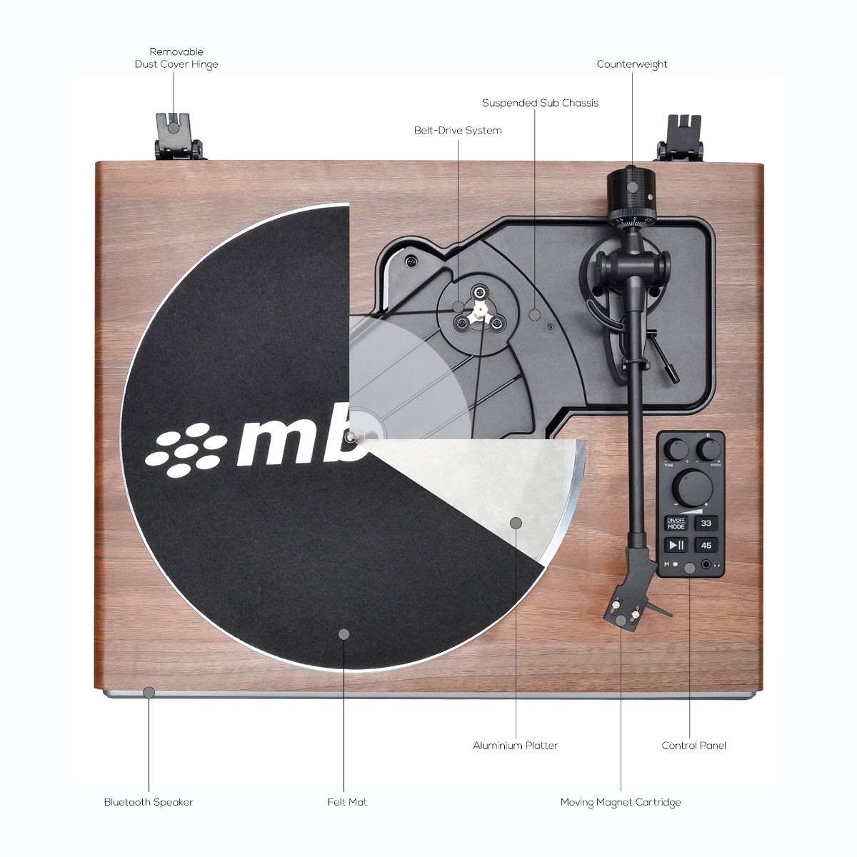 mbeat Hi-Fi Turntable with Built-In Bluetooth Receiving Speaker 4