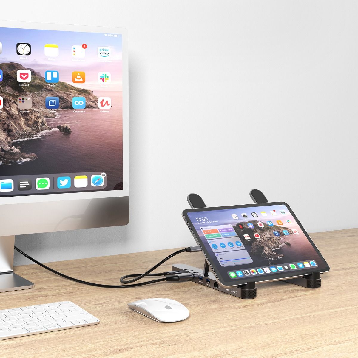 mbeat Stage P5 Portable Laptop Stand with USB-C Docking Station - Space Grey 5