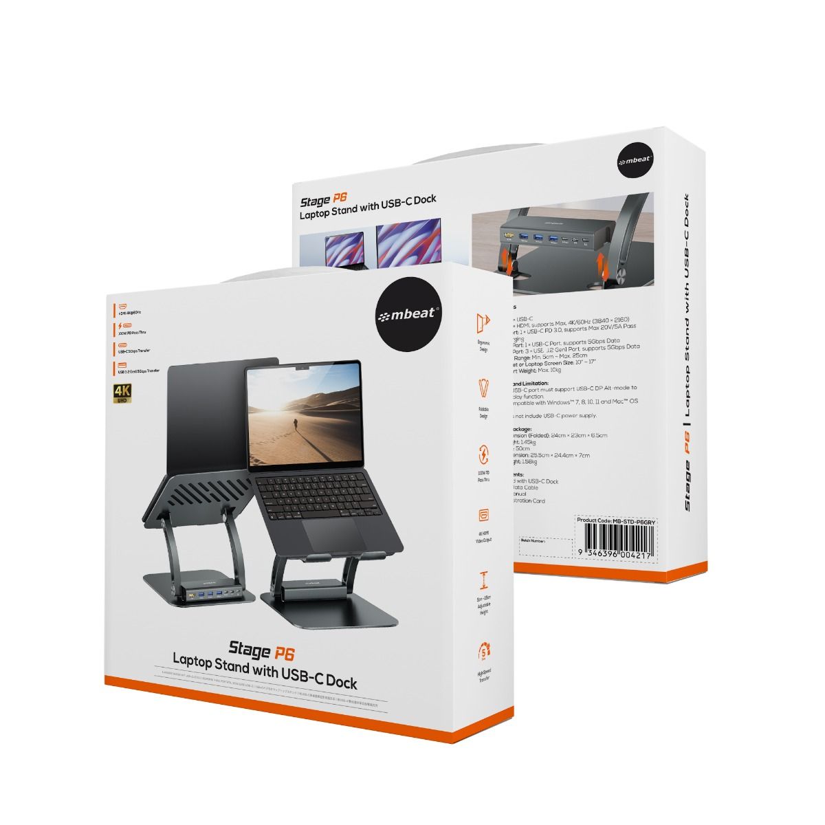 mbeat Stage P6 Laptop Stand with USB-C Dock 7