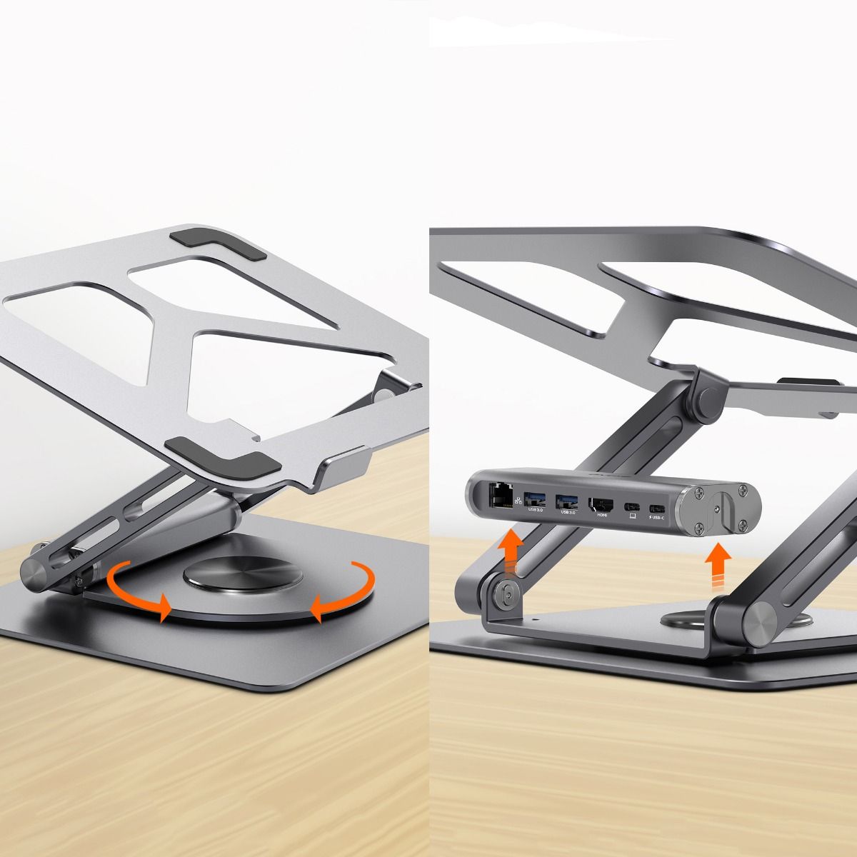 mbeat Stage S12 Rotating Laptop Stand with USB-C Docking Station - Space Grey 3