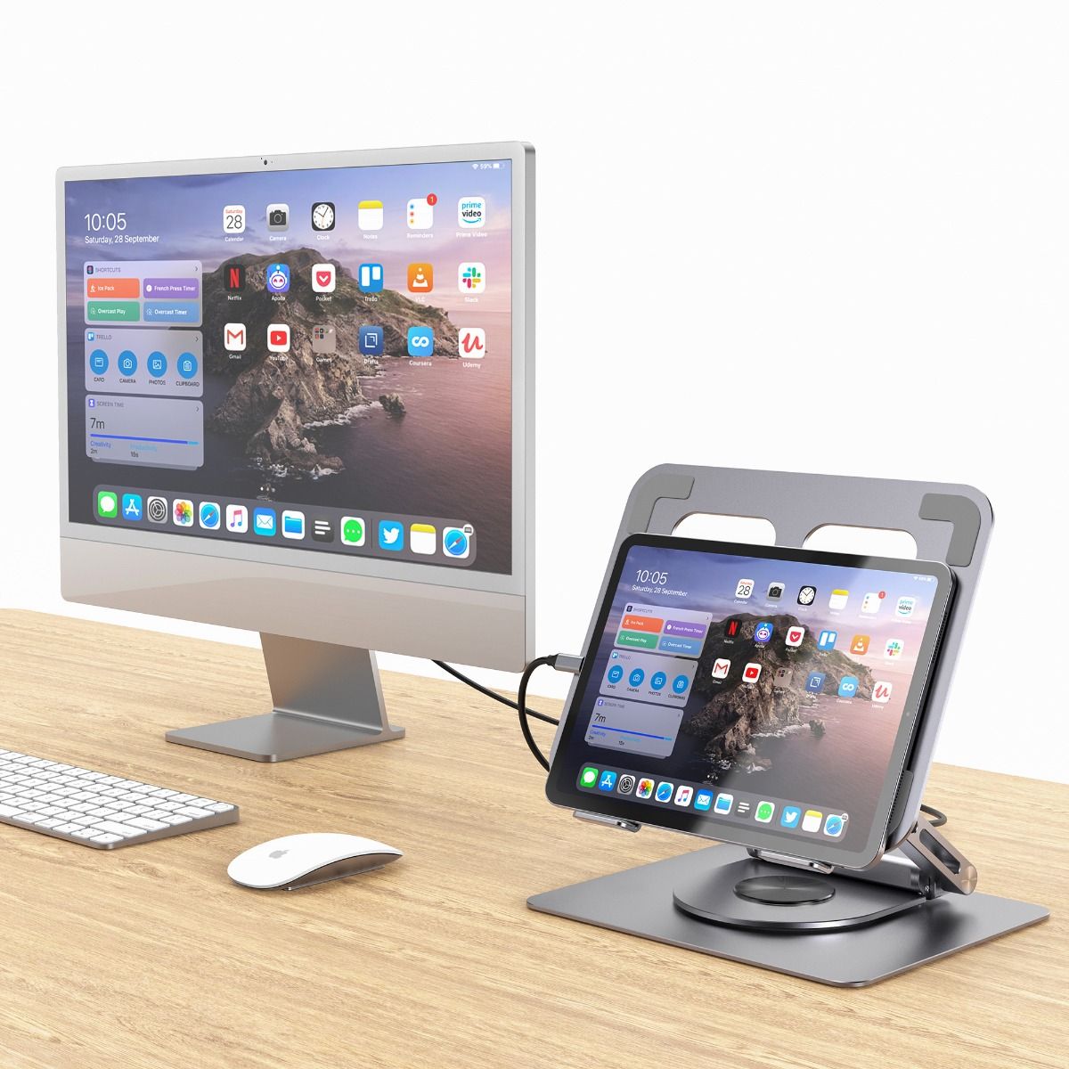mbeat Stage S12 Rotating Laptop Stand with USB-C Docking Station - Space Grey 5