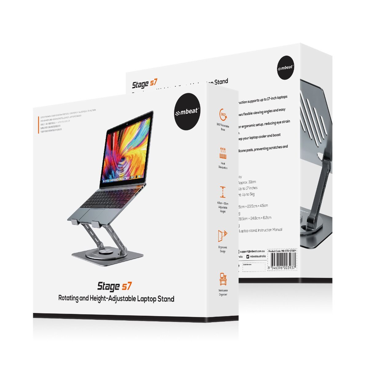 mbeat Stage S7 Rotating and Height-Adjustable Laptop Stand - Space Grey 7
