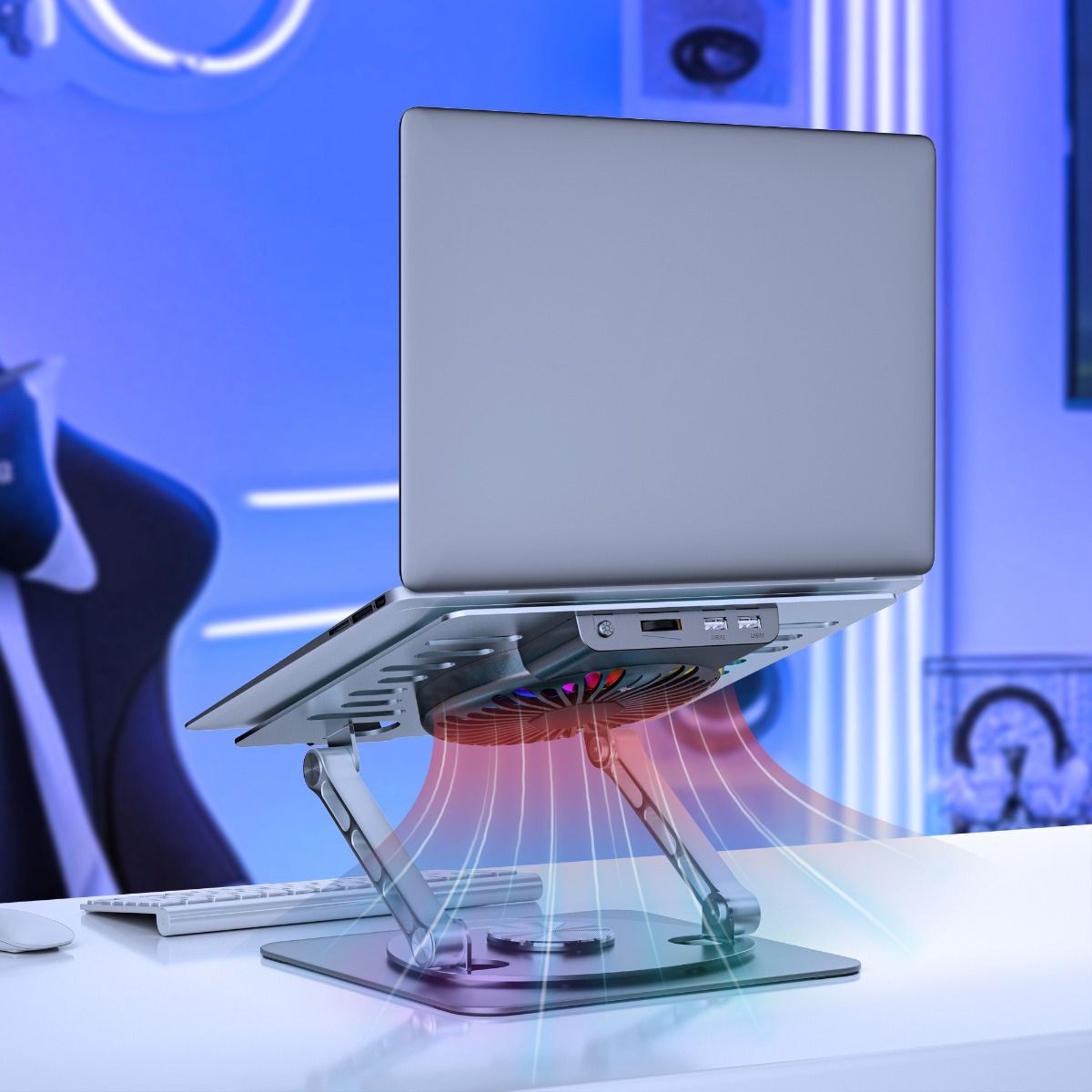 mbeat Stage S8 Rotating Laptop Stand with RGB Cooling Fan and USB Ports 4