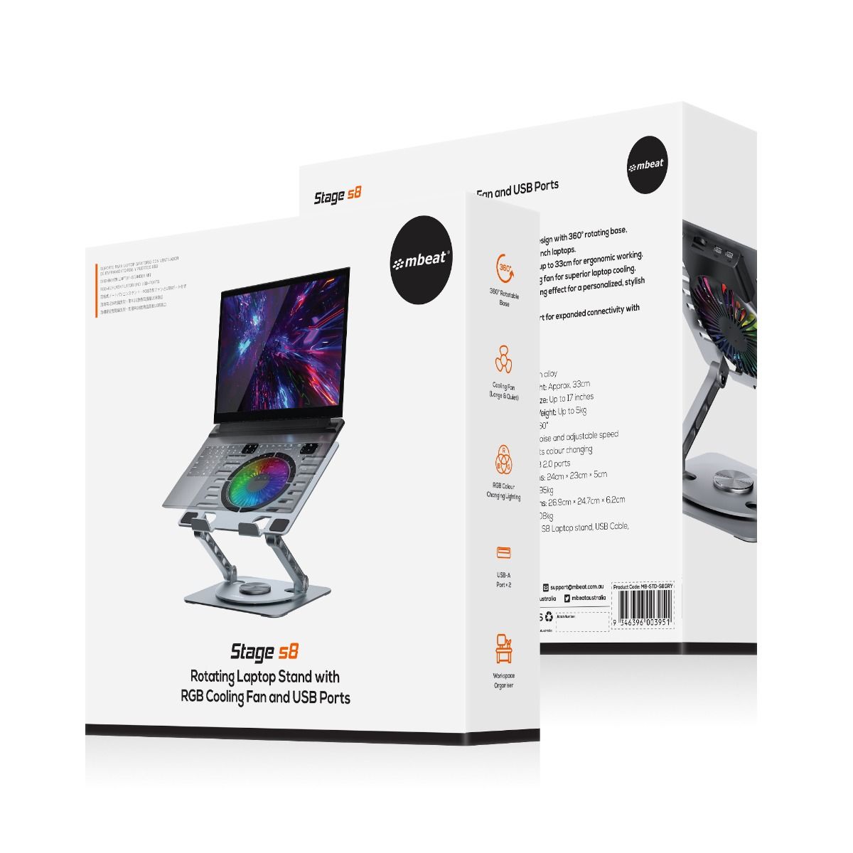 mbeat Stage S8 Rotating Laptop Stand with RGB Cooling Fan and USB Ports 7
