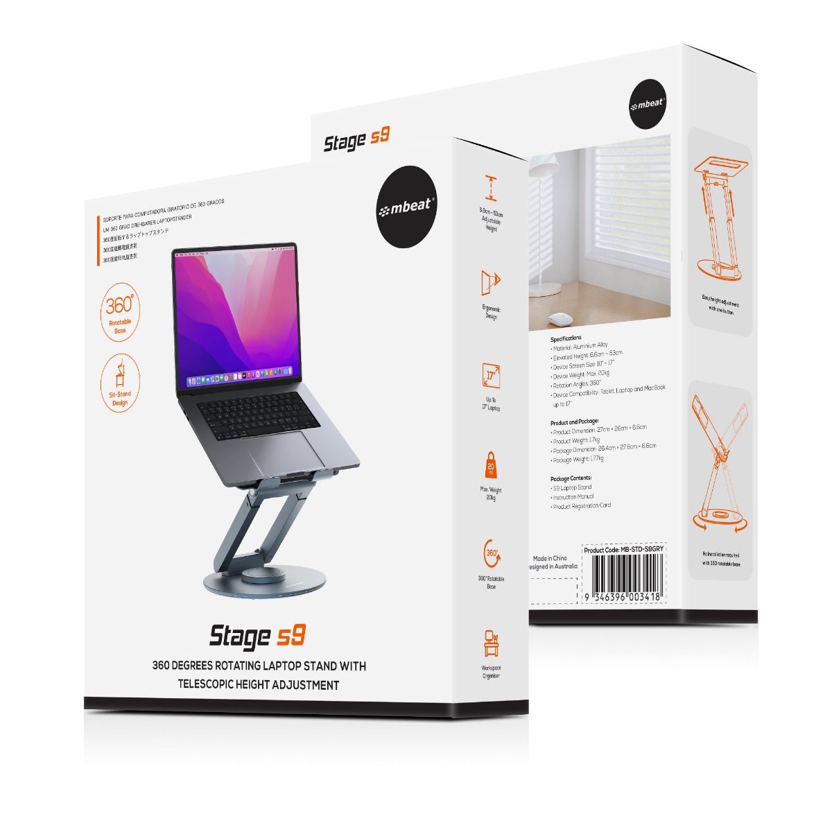 mbeat Stage S9 Rotating Laptop Stand with Telescopic Height Adjustment 7