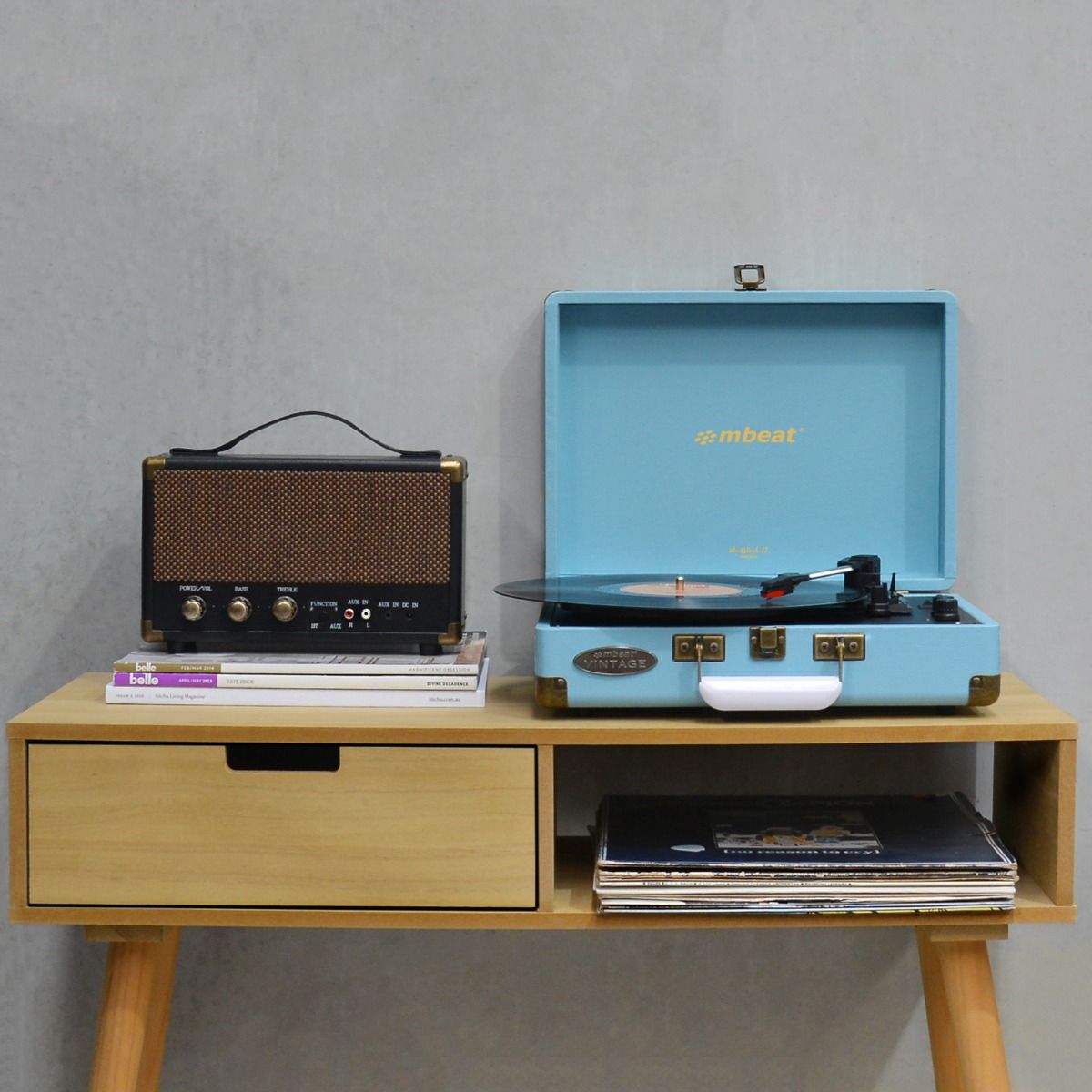 mbeat Woodstock II Sky Blue Retro Bluetooth (TX/RX) Turntable 5