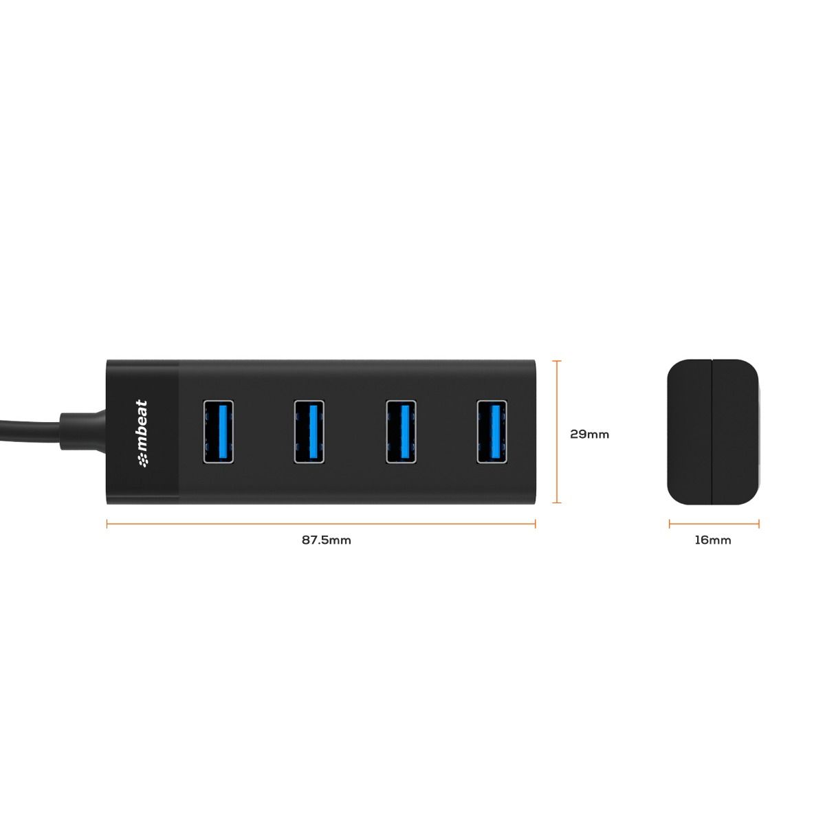 mbeat 4-Port USB 3.0 Hub - Black 6