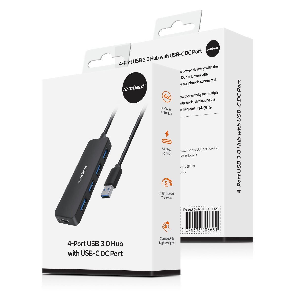 mbeat 4-Port USB 3.0 Hub with USB-C DC Port 3