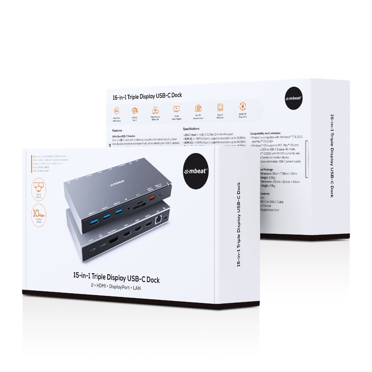 mbeat 15-in-1 Triple Display USB-C Dock (2 x HDMI & 1 x Display Port) 8