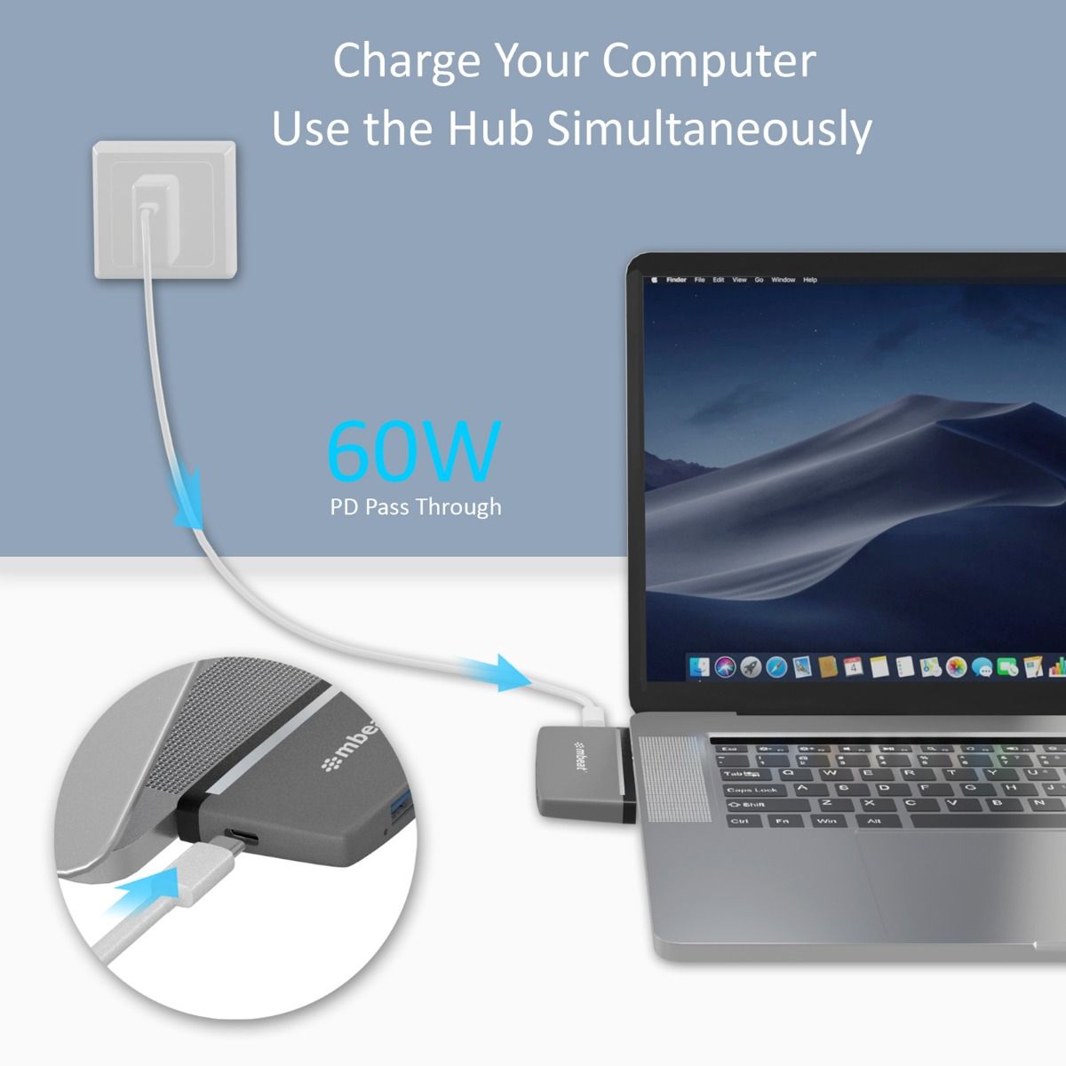 mbeat Essential Pro 5-in-1 USB- C Hub ( 4K HDMI Video, USB-C PD Pass Through Charging, USB 3.0 x 2, USB-C x 1) 4